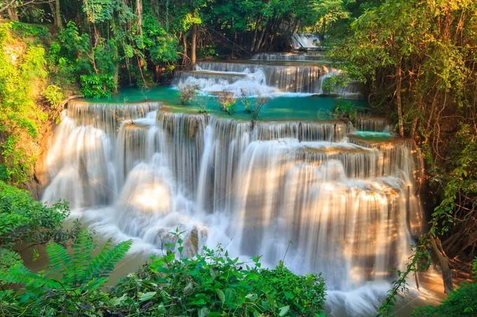 Huai mae khamin waterfall stock photo containing river and water | Waterfall,  National parks, Kanchanaburi