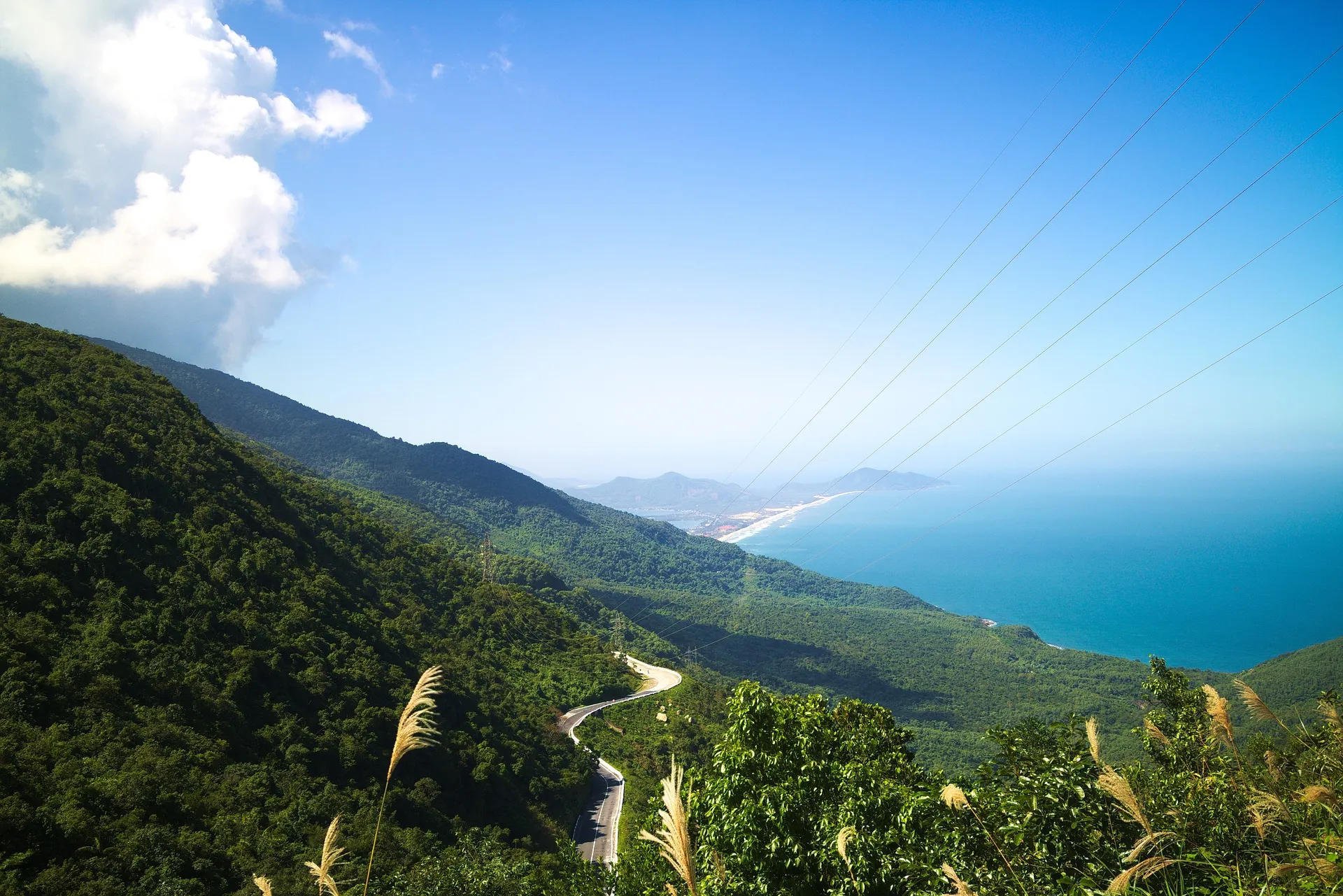 view of the sea and mountains of hai van pass