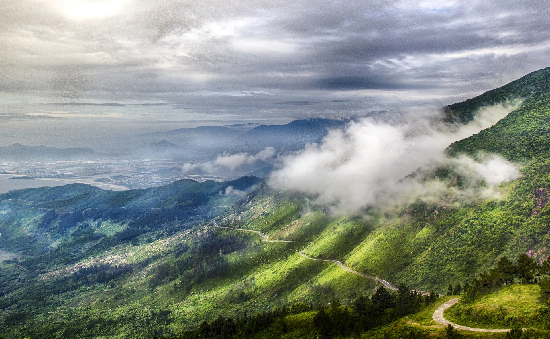 Misty rolling hills of Hai Van Pass