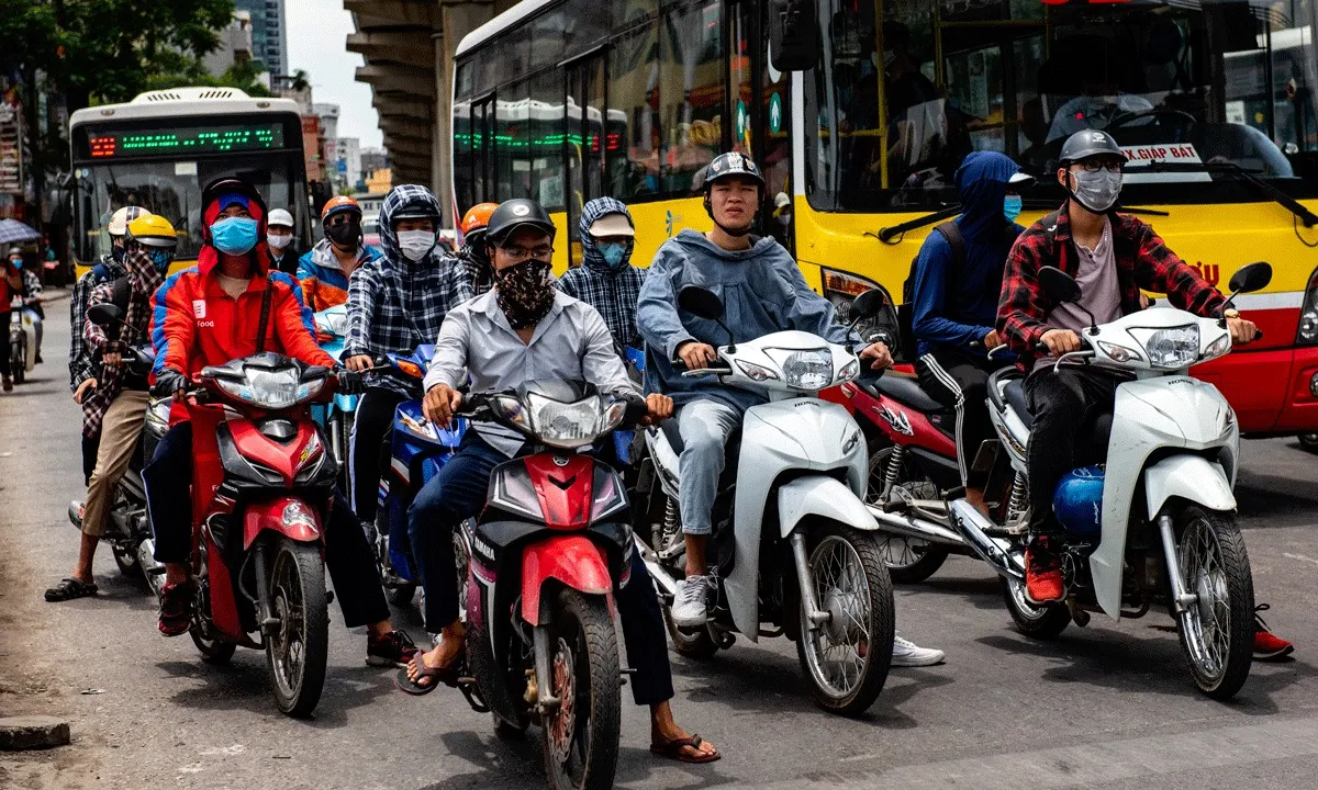Motorcycles are a common means of transportation on the roads in Vietnam
