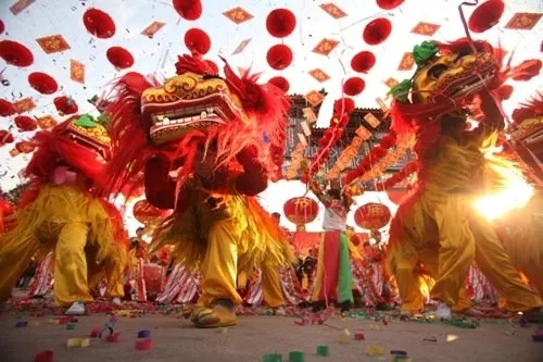 Lion dance on Vietnam Mid-Autumn Festival
