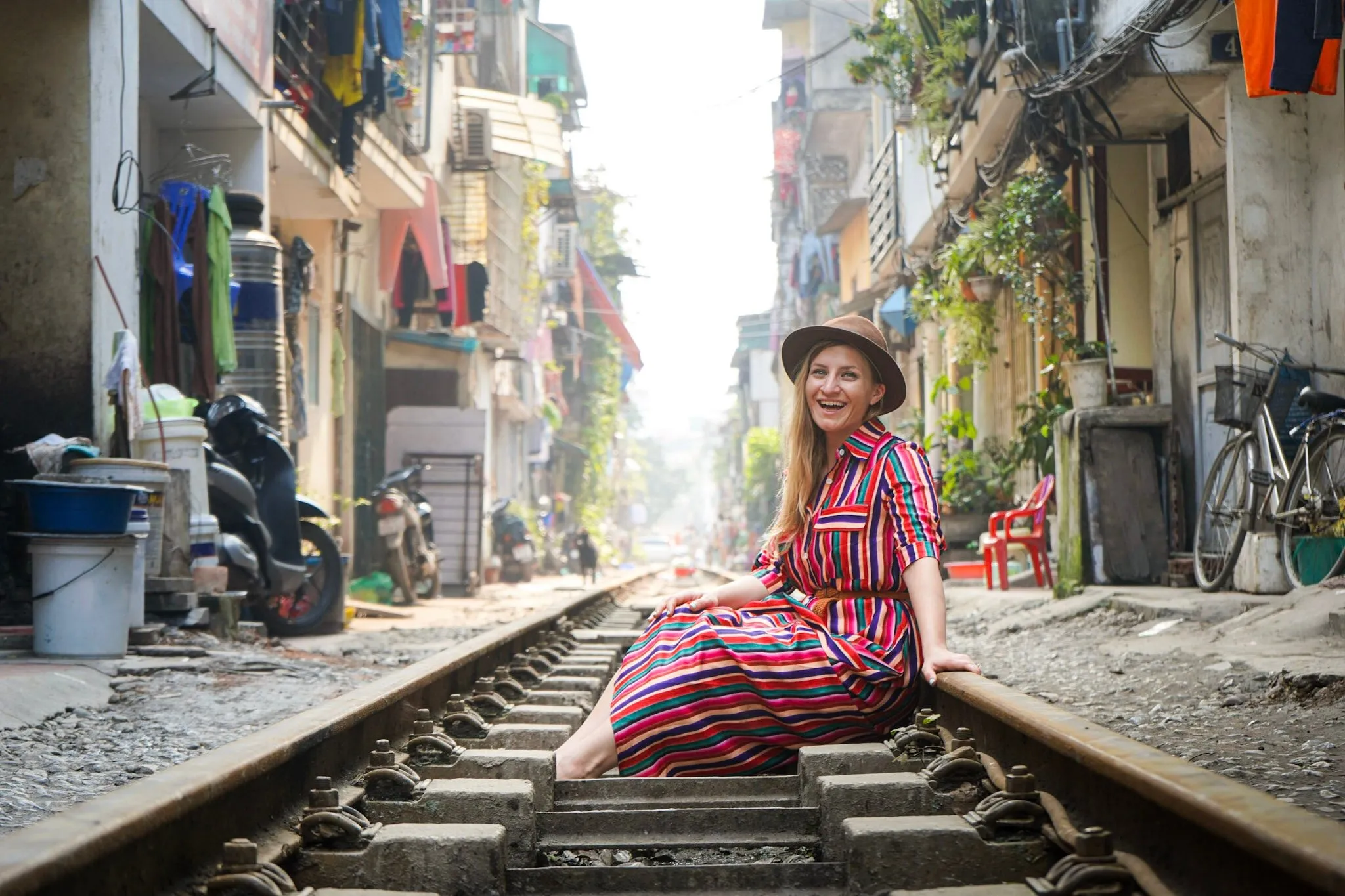 Take a selfie at the train tracks in Hanoi