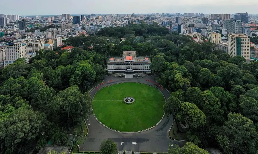 Panoramic view of the Independence Palace from above