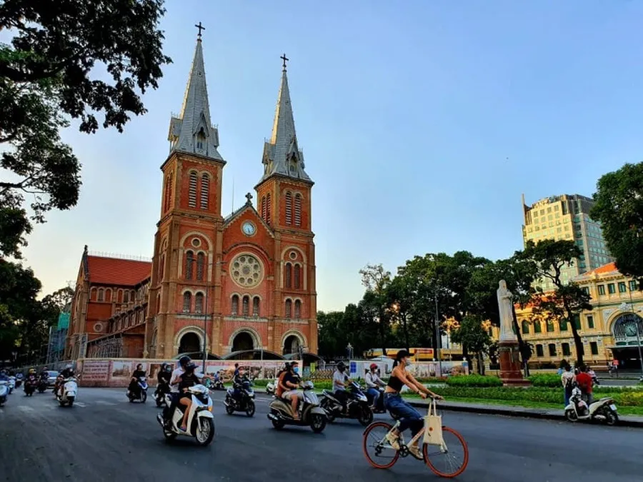 The magnificent Notre Dame Cathedral in the heart of bustling Saigon
