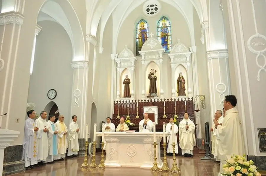 The solemn church during the ceremony was presided over by the priest
