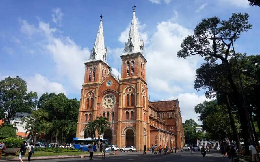 Notre Dame Cathedral is like an ancient castle with bold European architecture in Saigon
