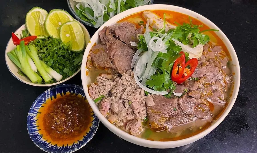 Hue beef noodle soup with sweet and aromatic bone broth
