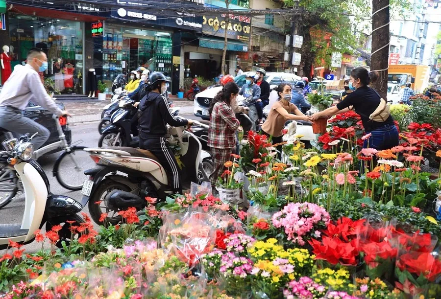 Hoang Hoa Tham flower market is bustling every spring
