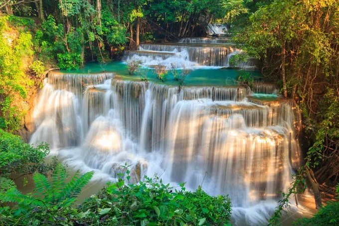Huai mae khamin waterfall stock photo containing river and water | Waterfall, National parks, Kanchanaburi