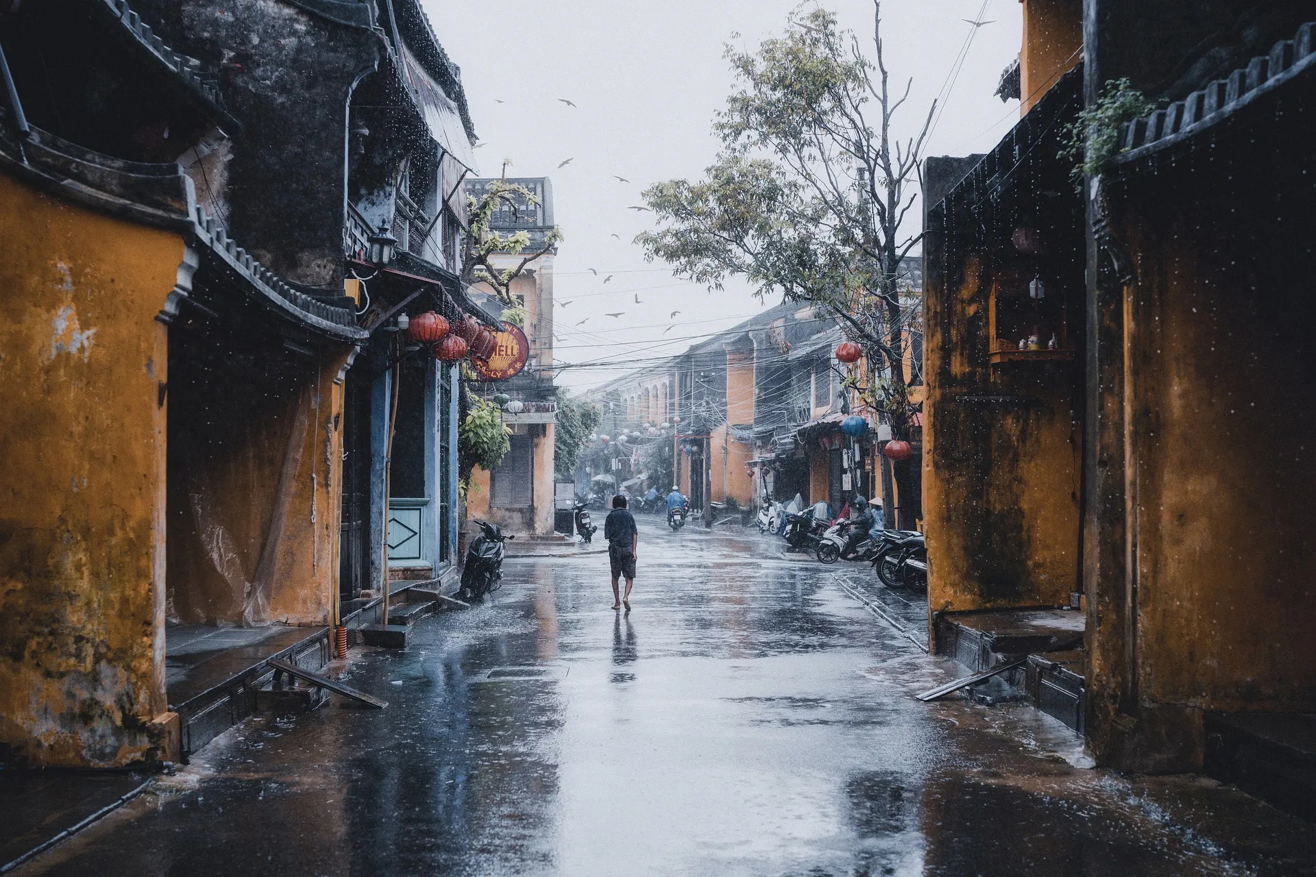 Man walking in the rain inVietnam