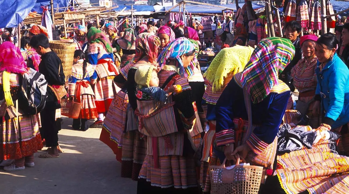The market is bustling with shopping activities