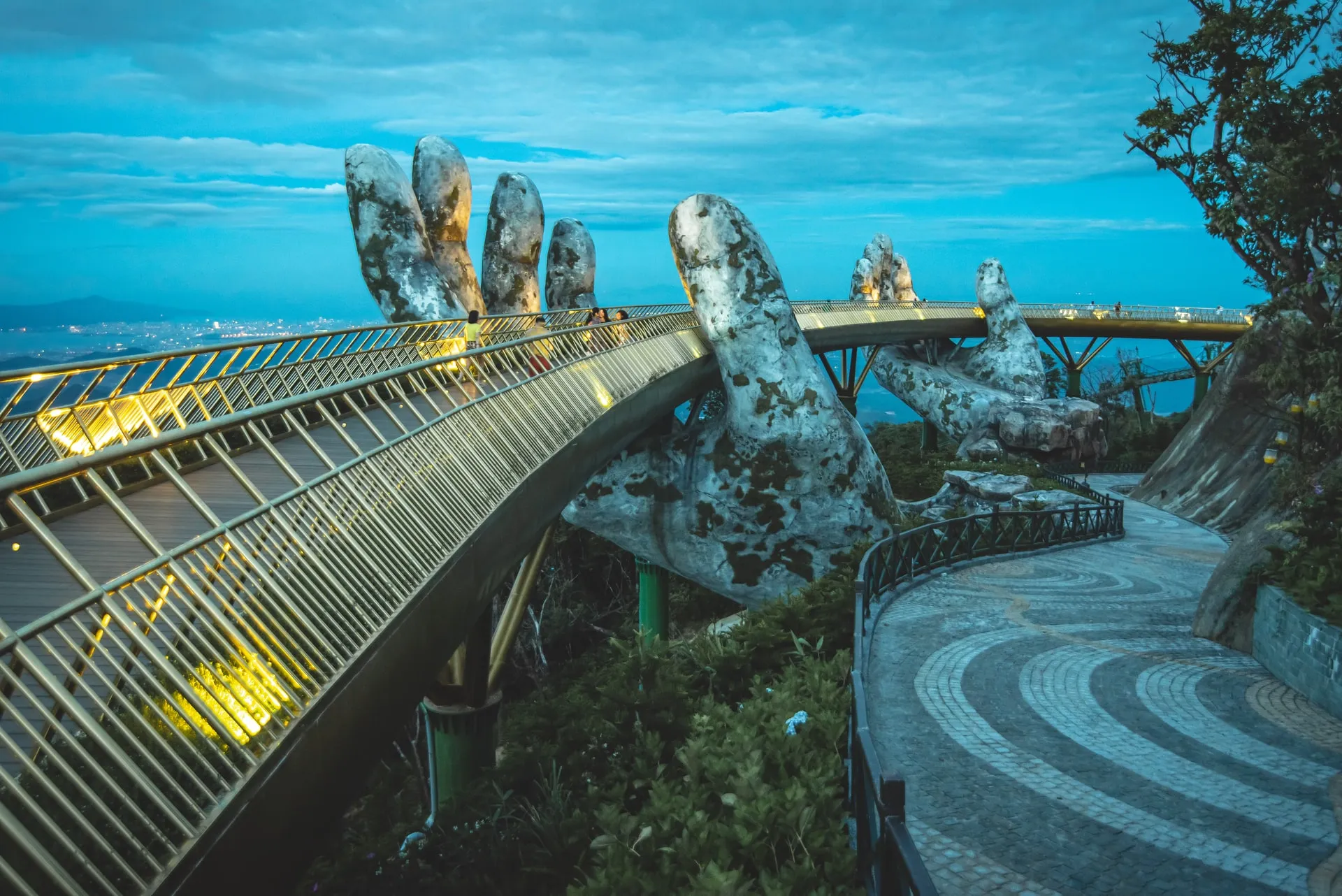 Golden Bridge lights up in evening