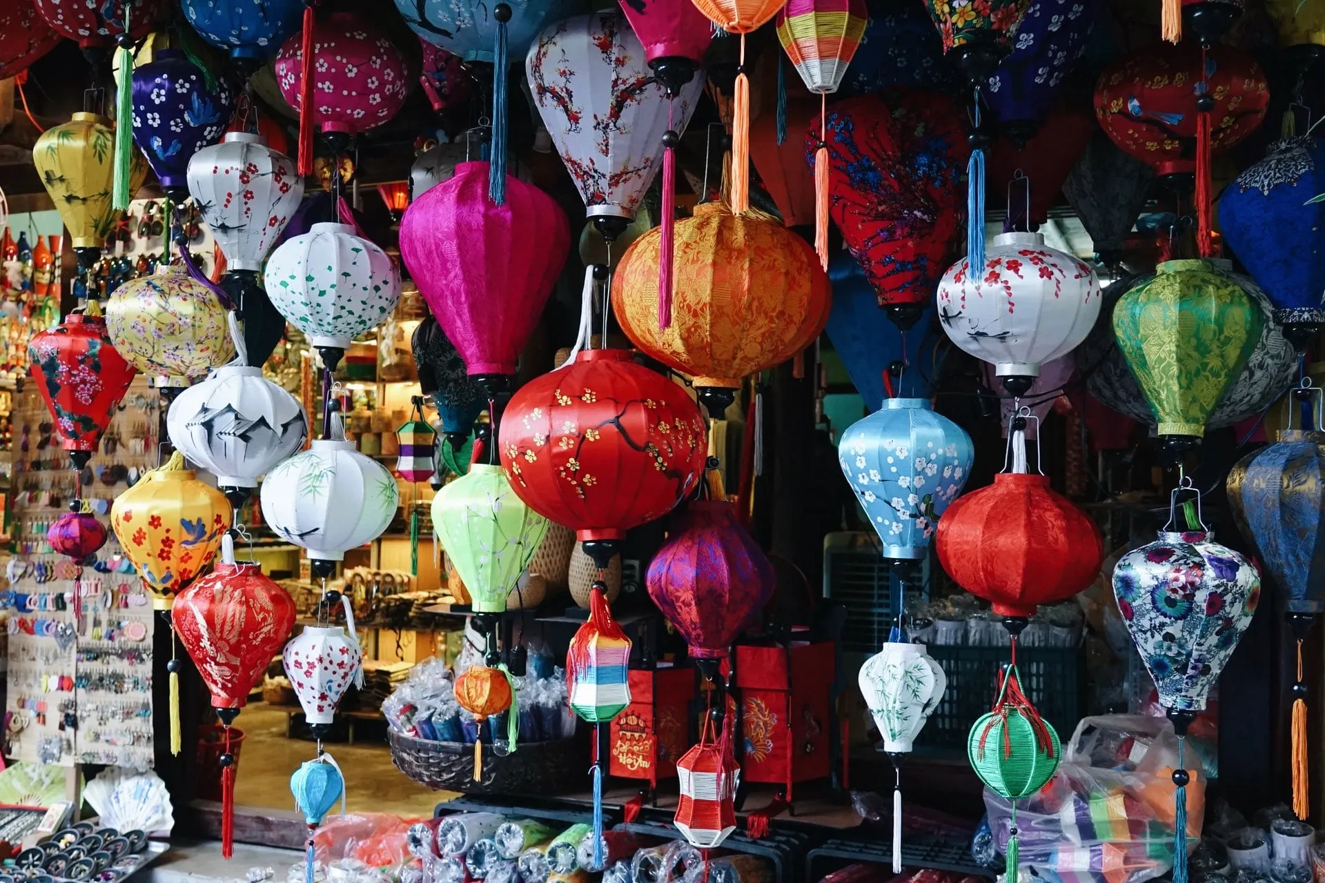 lanterns in a shop in hoi an