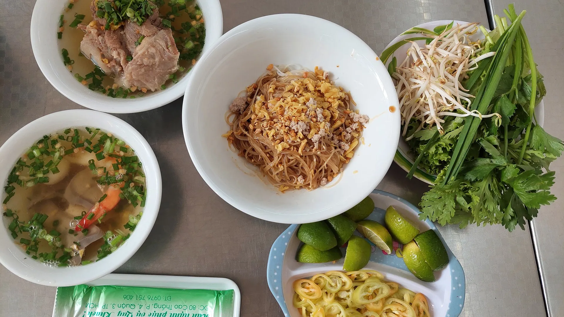 Set of Ingredients to prepare vietnamese noodle soup