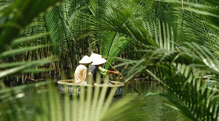 Những chiếc thuyền thúng chở du khách tham quan đi len lỏi qua những lạch nước