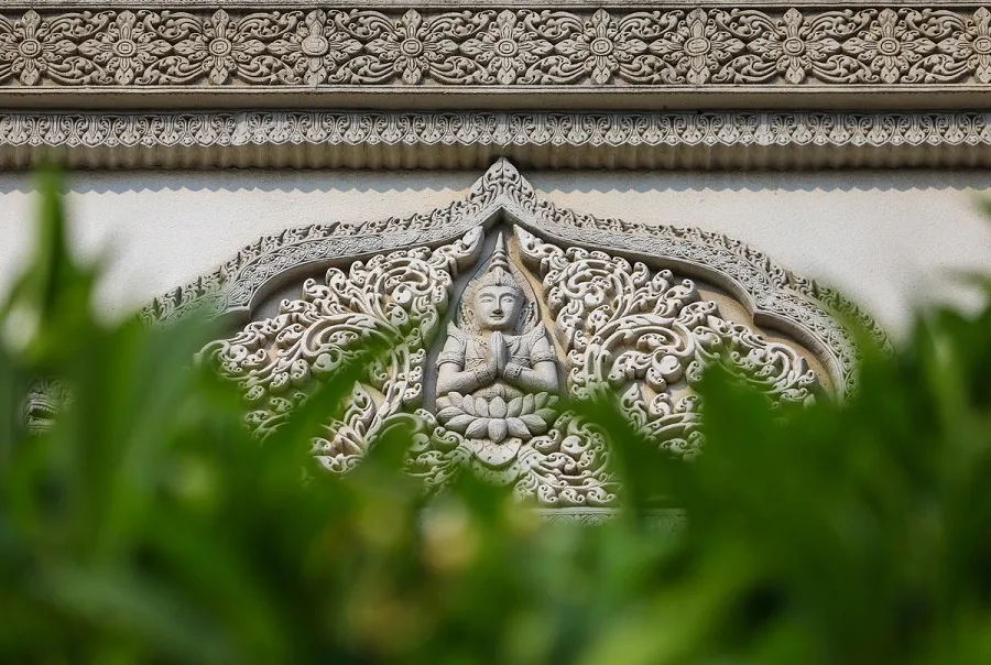 The pagoda stands out with its sculptural architecture