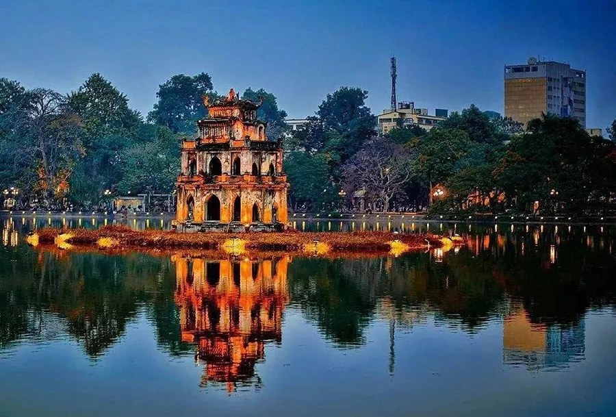 Sword Lake shimmers peacefully in the heart of Hanoi