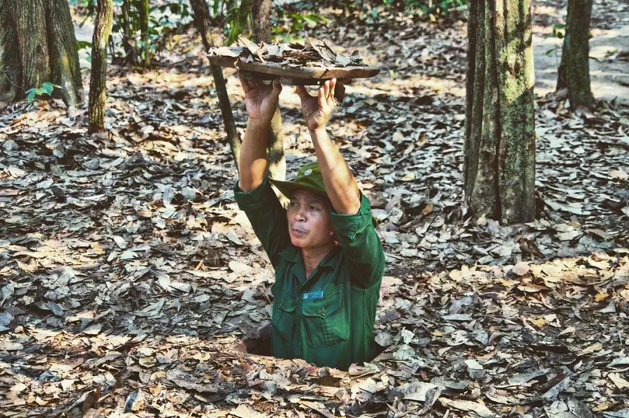 Recreating the shelter scene at Cu Chi Tunnels