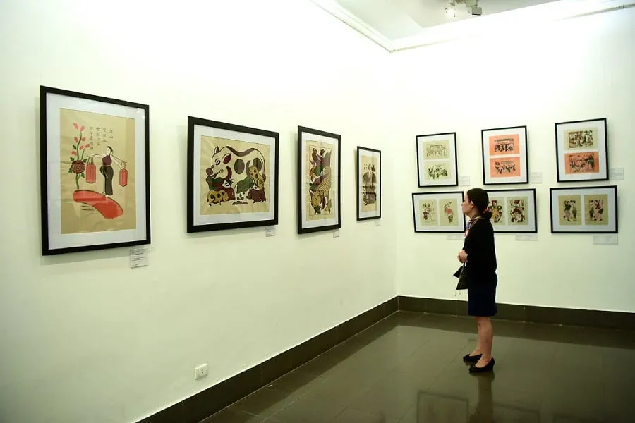 Folk paintings are displayed in many museum corners