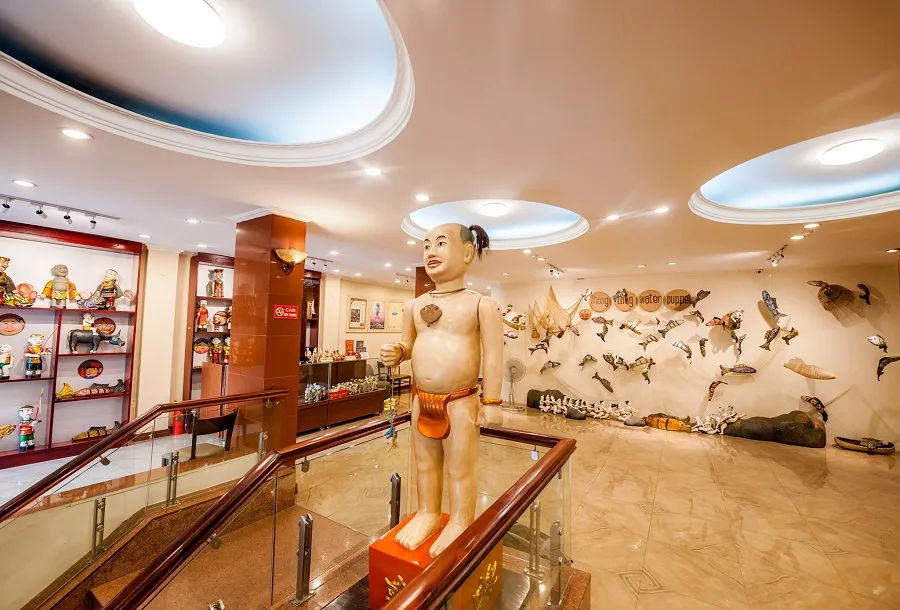 Water puppets are displayed at the theater