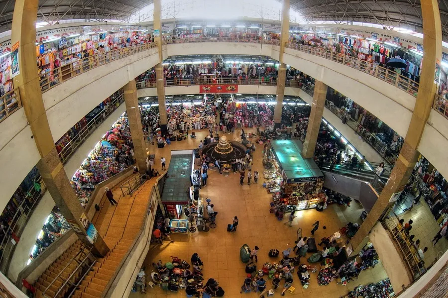 Inside the market is divided into many floors with many areas selling different items