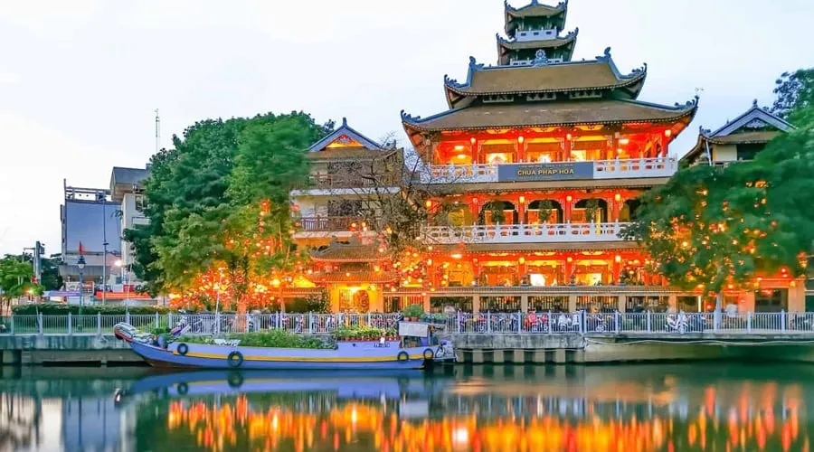 Phap Hoa Pagoda District 3 Saigon when the lights come on