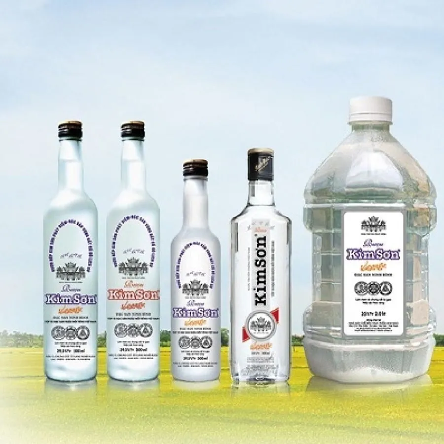 Kim Son wine is packaged in many different types of bottles