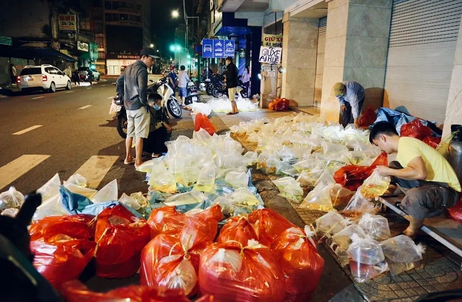 Unique night market with all kinds of fish for sale