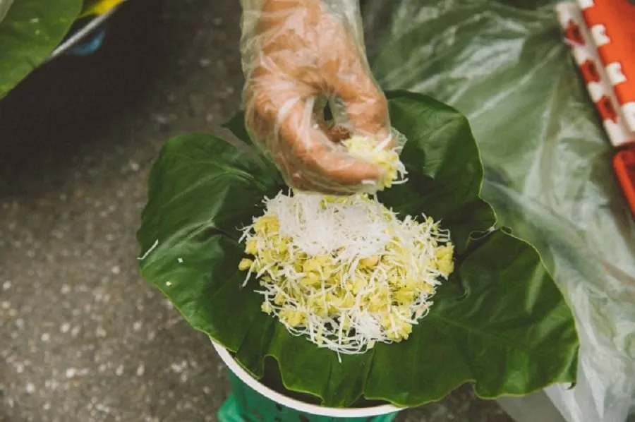 Sticky rice is cooked with coconut or lotus seeds