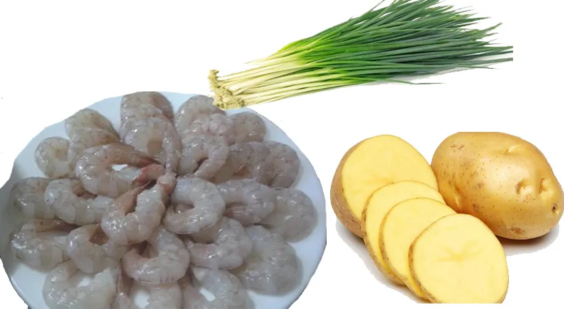 Nguyên liệu cho món tôm chiên khoai tây