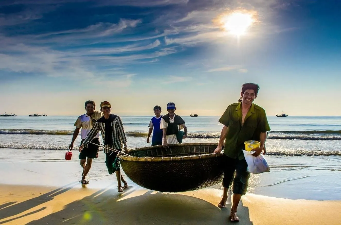 Fishermen working at sea